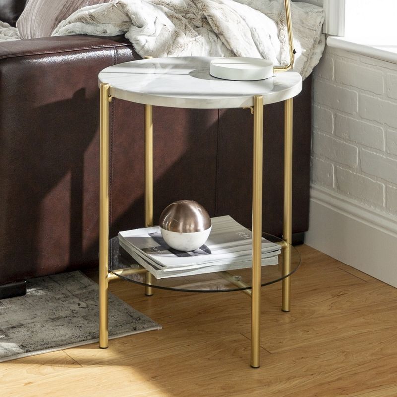 Norfolk Furniture Deco Circular Side Table Gold and White 1 Shelf