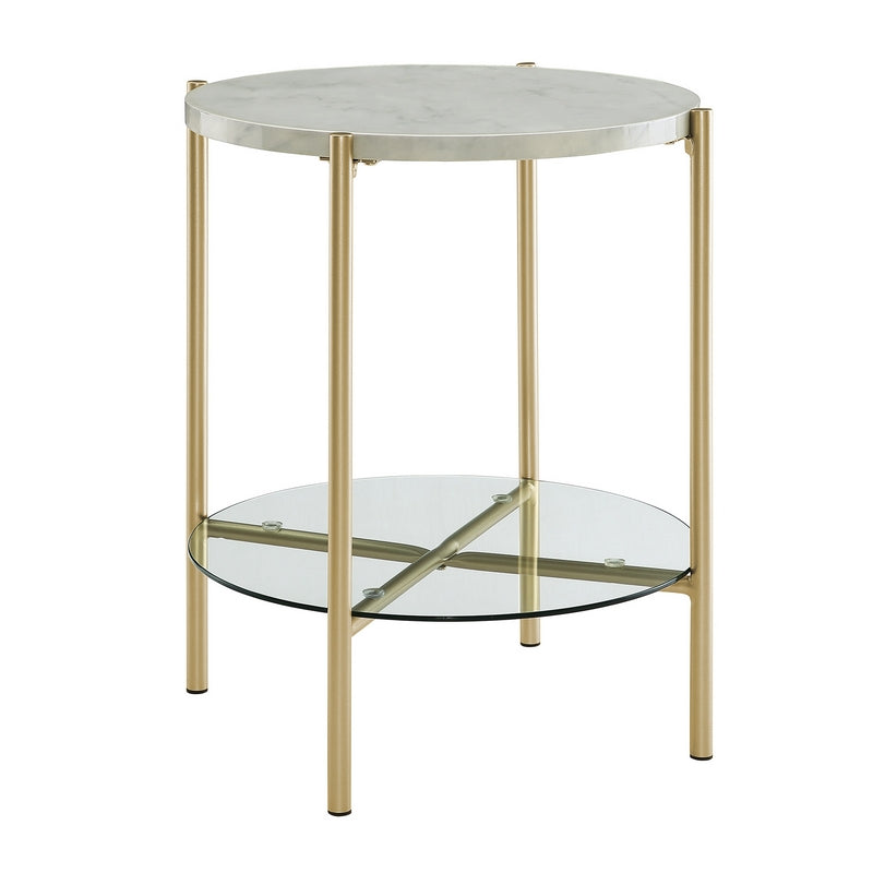 Norfolk Furniture Deco Circular Side Table Gold and White 1 Shelf