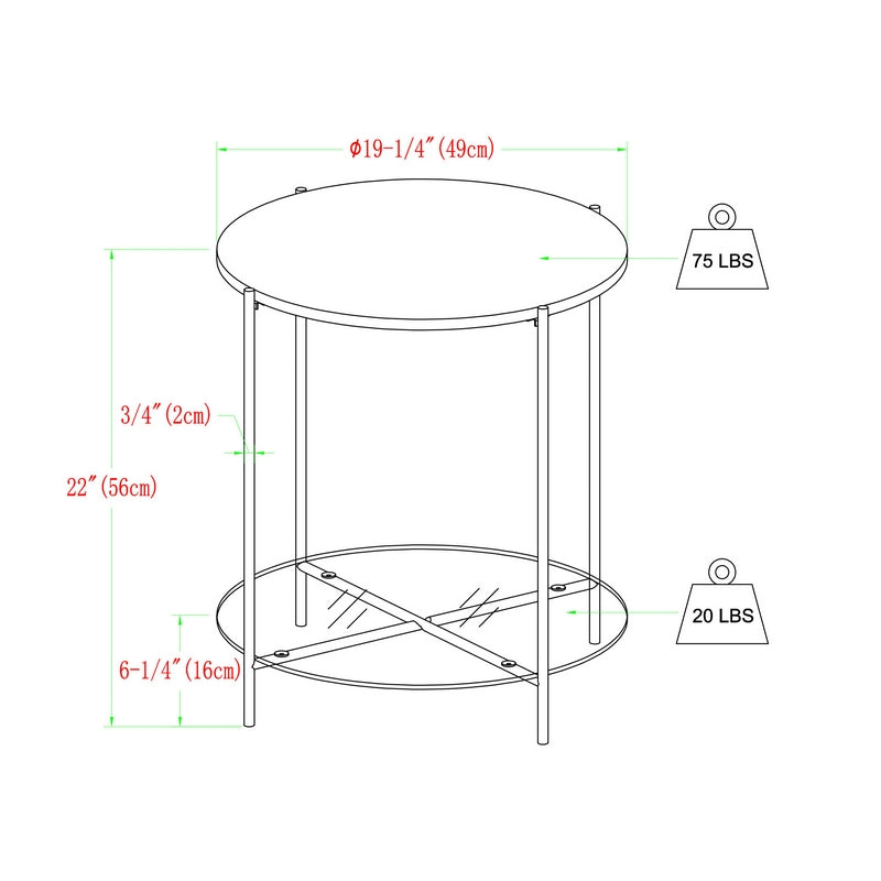 Norfolk Furniture Deco Circular Side Table Gold and White 1 Shelf