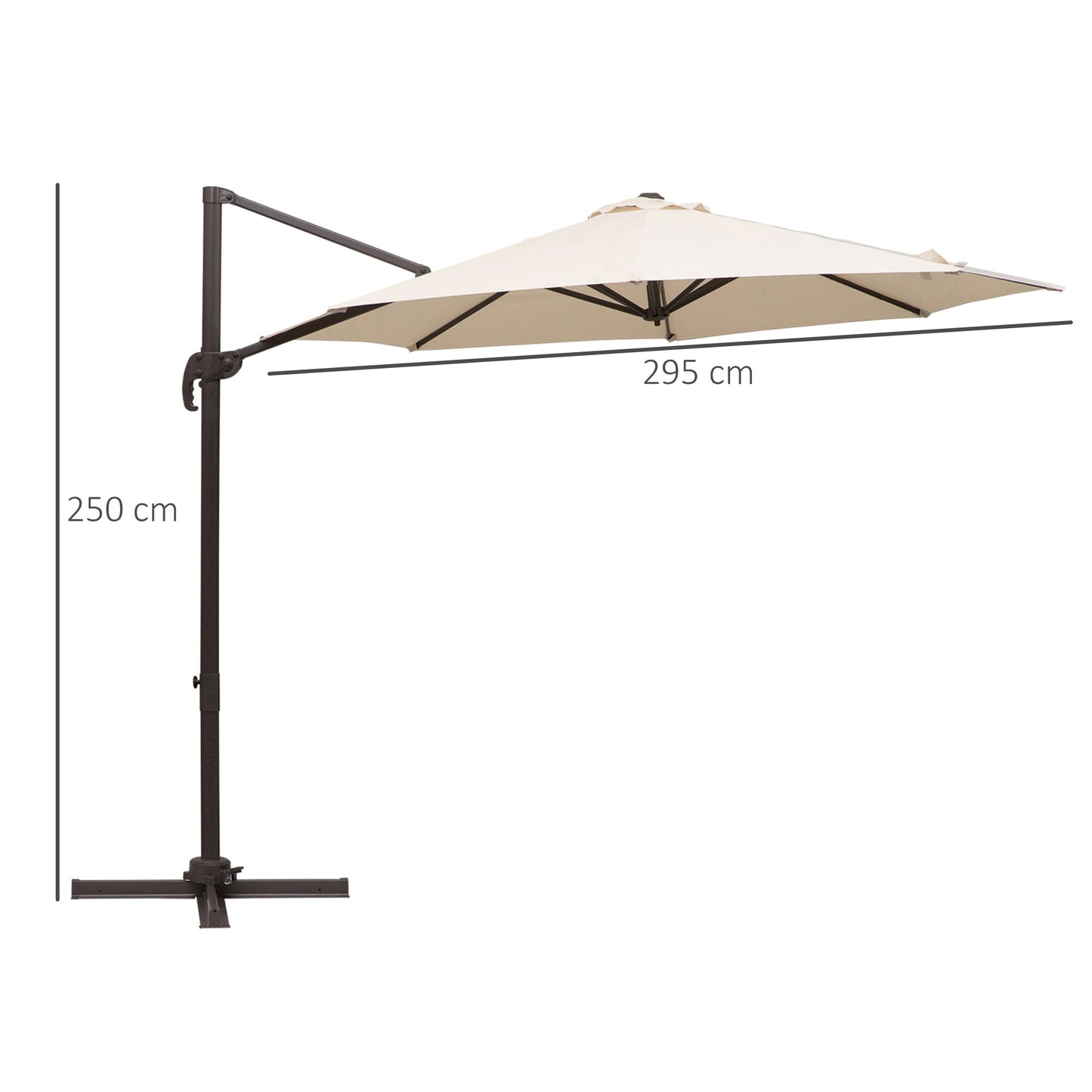 3 m Beach Hanging Umbrella Parasol W/Hand Crank-Beige