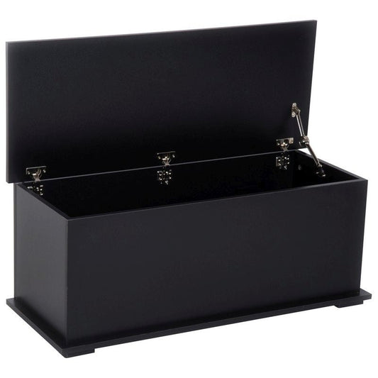 Wooden Storage Box Clothes Toy Chest Bench Seat Ottoman Bedding Blanket Trunk Container With Lid Black