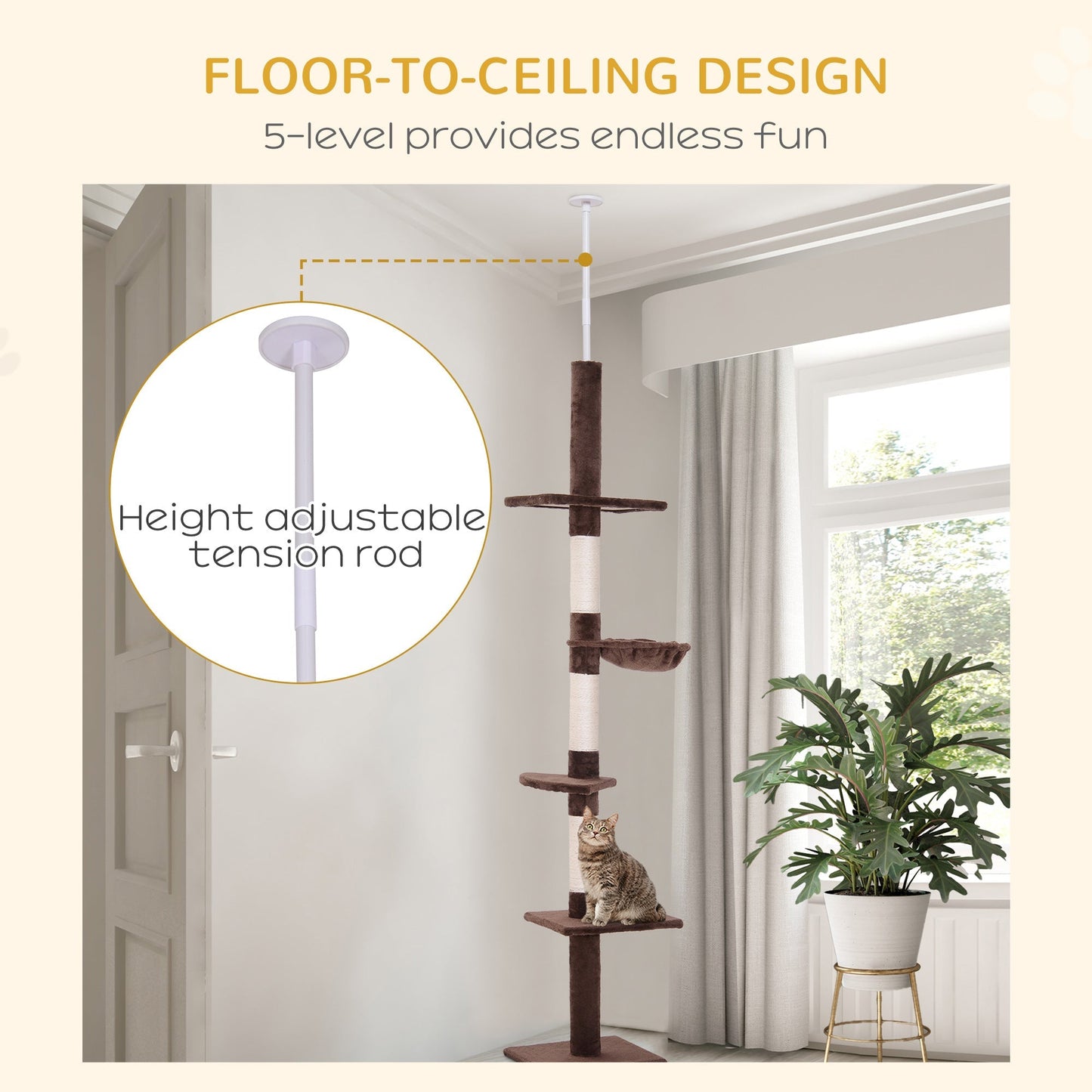 PawHut 230-260cm Floor-to-Ceiling Cat Tree