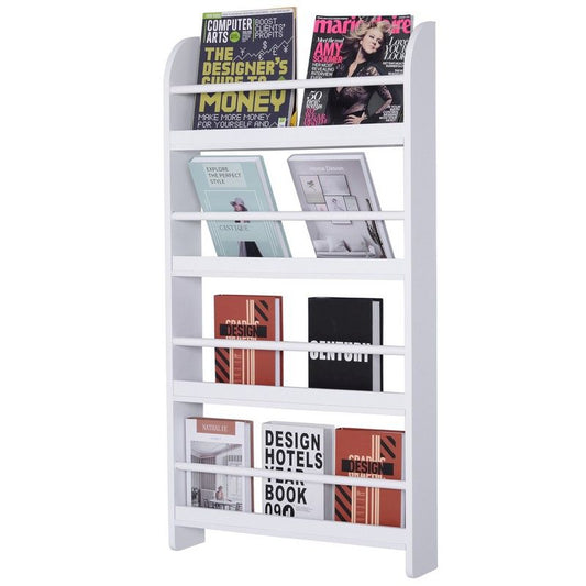 Homcom Homcom Wood Wall/Standing Magazine Holders Book Rack Shelf 4 Tiers Space Saving Design Water Resist Home Office Decoration