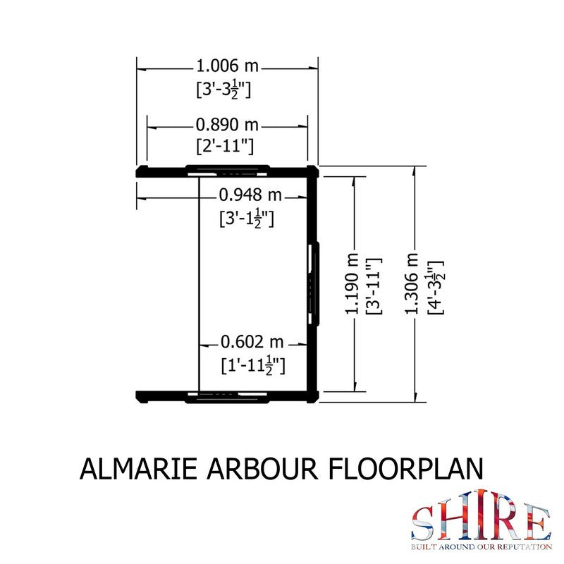 Shire Almarie 3' 3" x 4' 3" Apex Garden Arbour - Classic Pressure Treated Shiplap