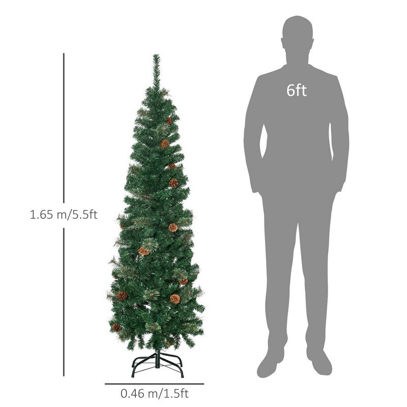 5.5 Foot Tall Pencil Slim Artificial Christmas Tree with Realistic Branches