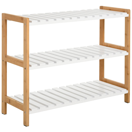 Homcom 3-Tier Shoe Rack Wood Frame Slatted Shelves Spacious Open Hygienic Storage Home Hallway Furniture Family Guests 70L x 26W x 57.5H cm - Natural