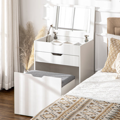 Dressing Table with Flip-up Mirror and Storage Stool