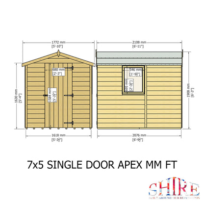 Shire Evan 5' 3" x 6' 8" Apex Shed - Premium Dip Treated Shiplap