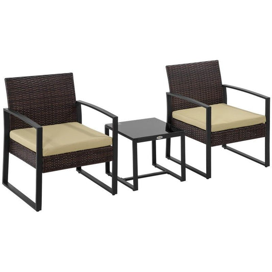 Outsunny Outsunny 3 Pcs Pe Rattan Wicker Garden Furniture Patio Bistro Set Weave Conservatory Sofa Coffee Table And Chairs Set Beige