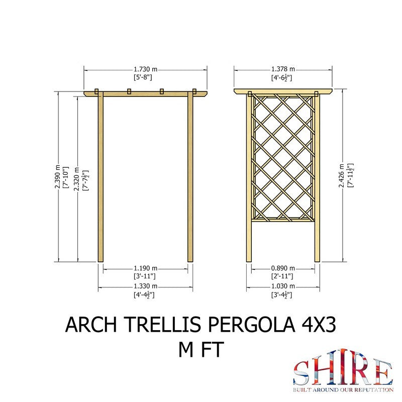 Shire 3' 4" x 4' 4" Garden Arch - Classic Pressure Treated