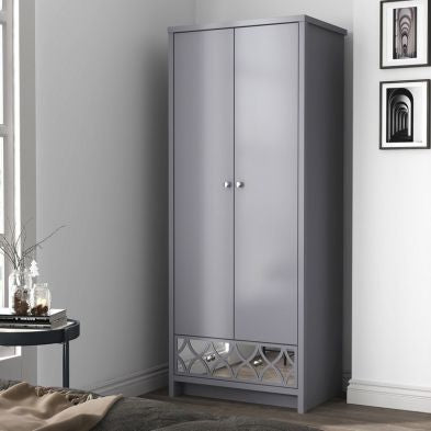 Arianna Tall Wardrobe Grey 2 Doors 1 Drawer