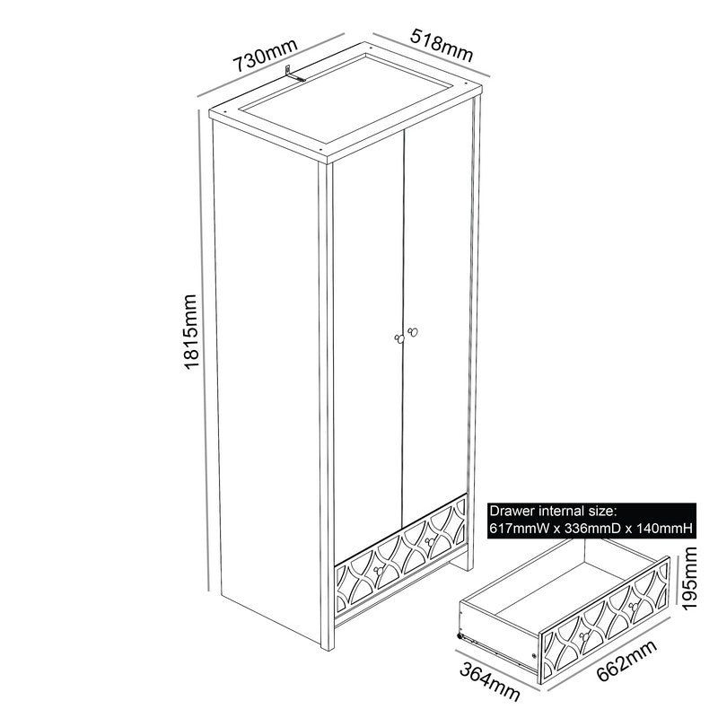 Arianna Tall Wardrobe Grey 2 Doors 1 Drawer