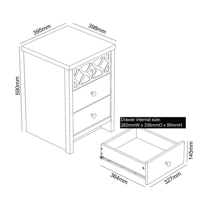 Arianna Slim Bedside Table Grey 3 Drawers