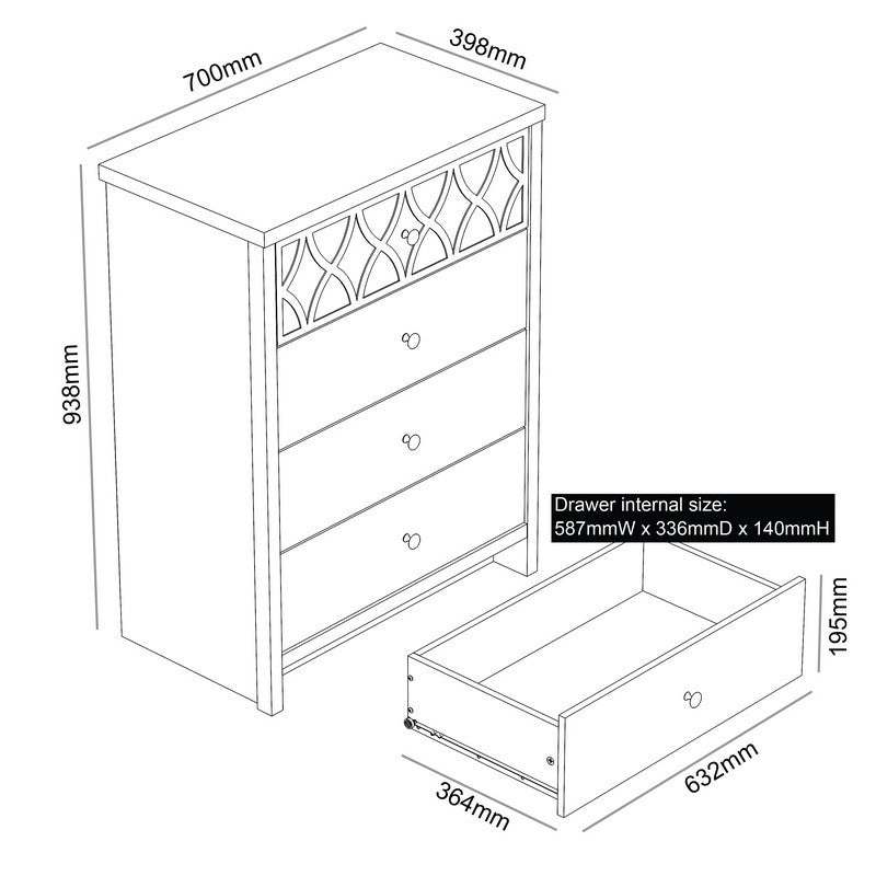 Arianna Chest of Drawers Grey 4 Drawers