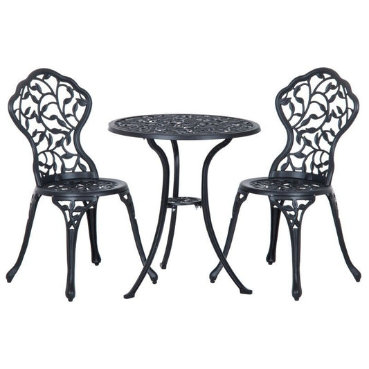 Outsunny Outsunny 3 Pcs Aluminium Bistro Set Garden Furniture Dining Table Chairs Antique Outdoor Seat Patio Seater Black