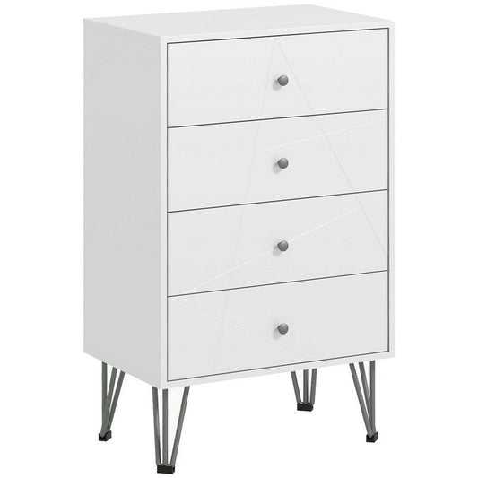 Homcom Homcom Tall Chest Of Drawers 4-Drawer Dresser For Bedroom Modern Storage Cabinets With Hairpin Legs White