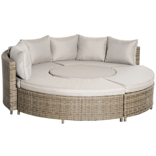 Outsunny Outsunny 5 Pieces Outdoor PE Rattan Round Garden Daybed with Cushions