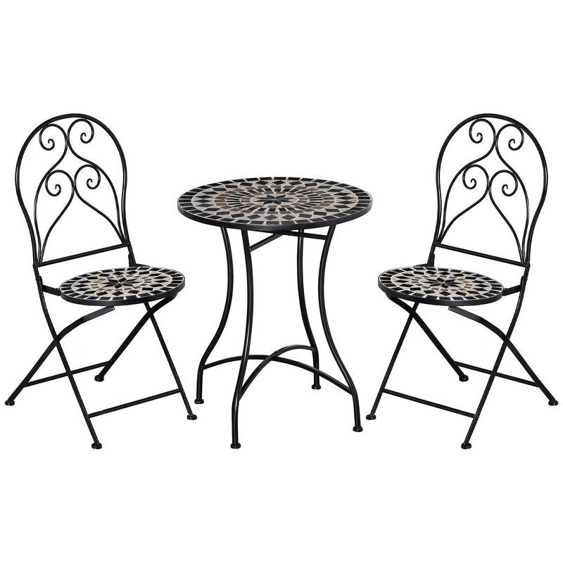 Outsunny Outsunny 3 Piece Garden Bistro Set with Coffee Table and 2 Folding Chairs