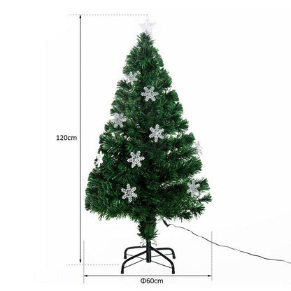 Homcom 4 Foot Green Fibre Optic Artificial Christmas Tree Xmas Colourful LED Scattered Tree with Snowflakes Ornaments Fireproofing