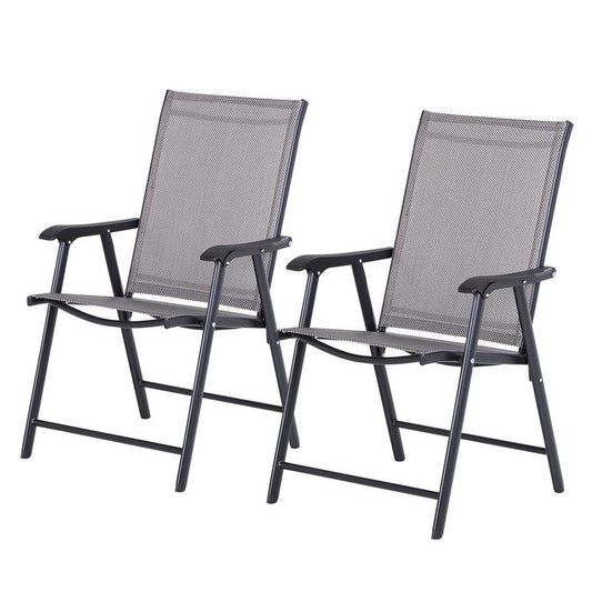 Outsunny Outsunny Set Of 2 Foldable Metal Garden Chairs Outdoor Patio Park Dining Seat Yard Furniture Grey