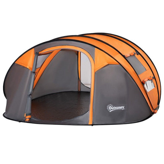 Outsunny Outsunny 4-5 Person Pop-up Camping Tent Waterproof Family Tent w/ 2 Mesh Windows & PVC Windows Portable Carry Bag for Outdoor Trip Orange