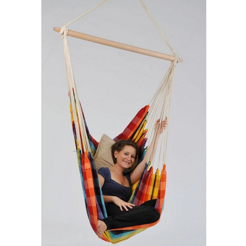 Amazonas Brasil Rainbow Hammock Chair - Checked Rainbow Multicoloured