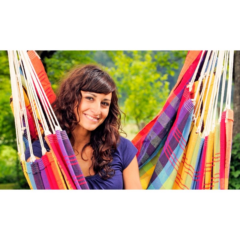 Amazonas Brasil Rainbow Hammock Chair - Checked Rainbow Multicoloured