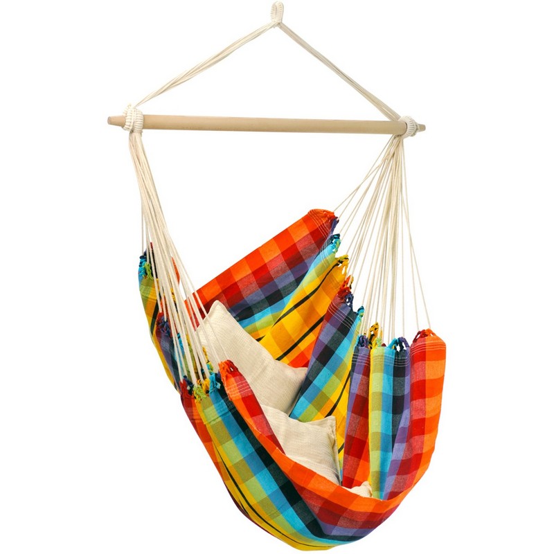 Amazonas Brasil Rainbow Hammock Chair - Checked Rainbow Multicoloured