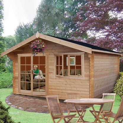 Shire Shire Abbeyford 13' 8" x 13' 8" Apex Log Cabin - Premium 34mm Cladding Tongue & Groove