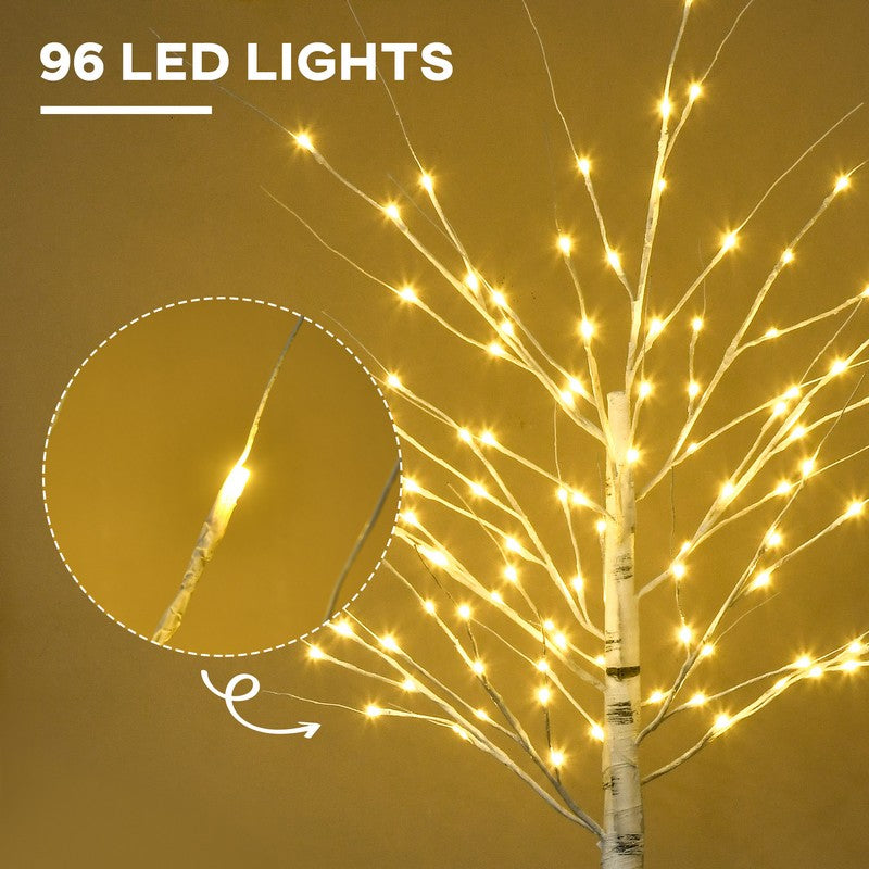 Homcom 6ft Artificial White Birch Tree Light with Warm White Pre-Lit LED Light for Indoor and Covered Outdoor Use