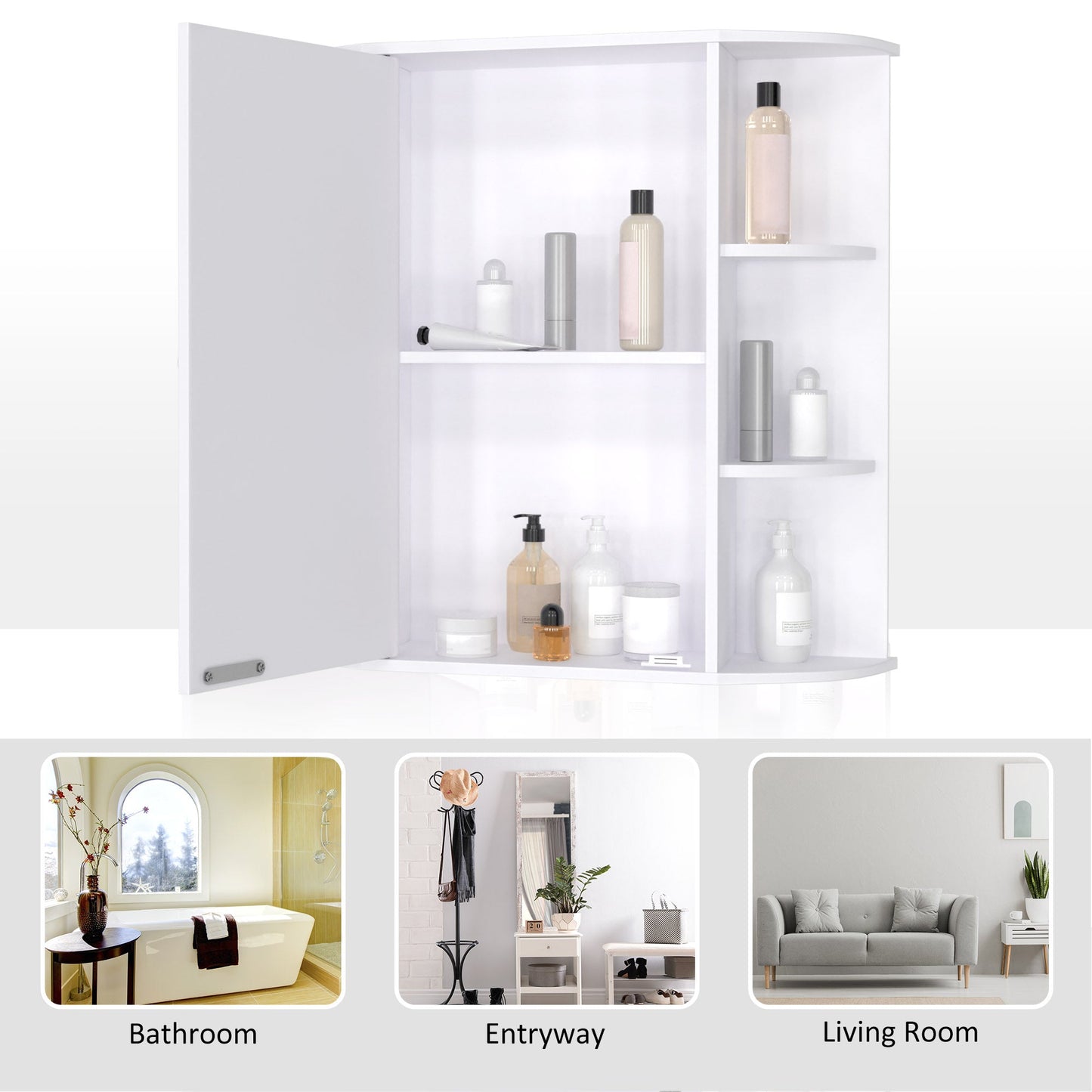 Wall Mounted Bathroom Cabinet with Mirror Single Door Storage Organizer 2-tier Inner Shelves White