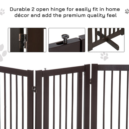 PawHut Pet Gate Medium-density fibreboard Freestanding Expandable Dog Gate w/ Latched Door Brown