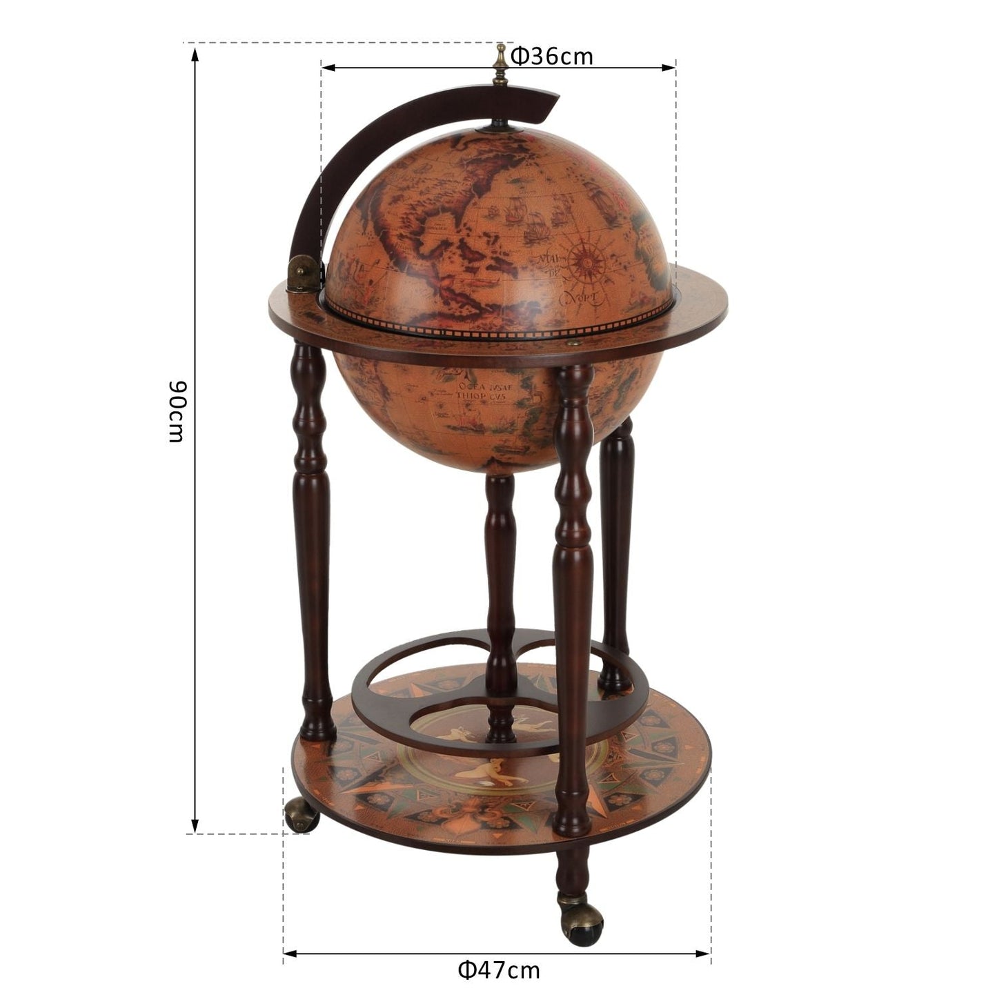 Medium-density fibreboard Retro Globe Shaped Wine Bottle Storage Cabinet Brown