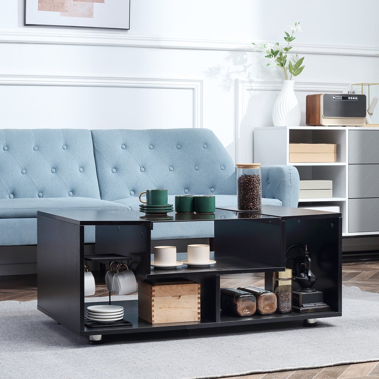 Modern Coffee Table with Tempered Glass Top