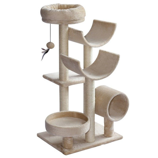 PawHut PawHut 50Lx40Wx105H cm Cats 6-Tier Scratch Tree w/ Dangle Toy Beige