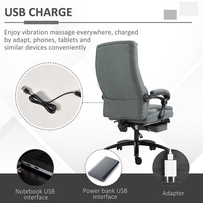 Vinsetto Office Chair 2-Point Removable Vibration Massage Pillow Executive Ergonomic Usb Power Adjustable Height 360 Swivel Grey