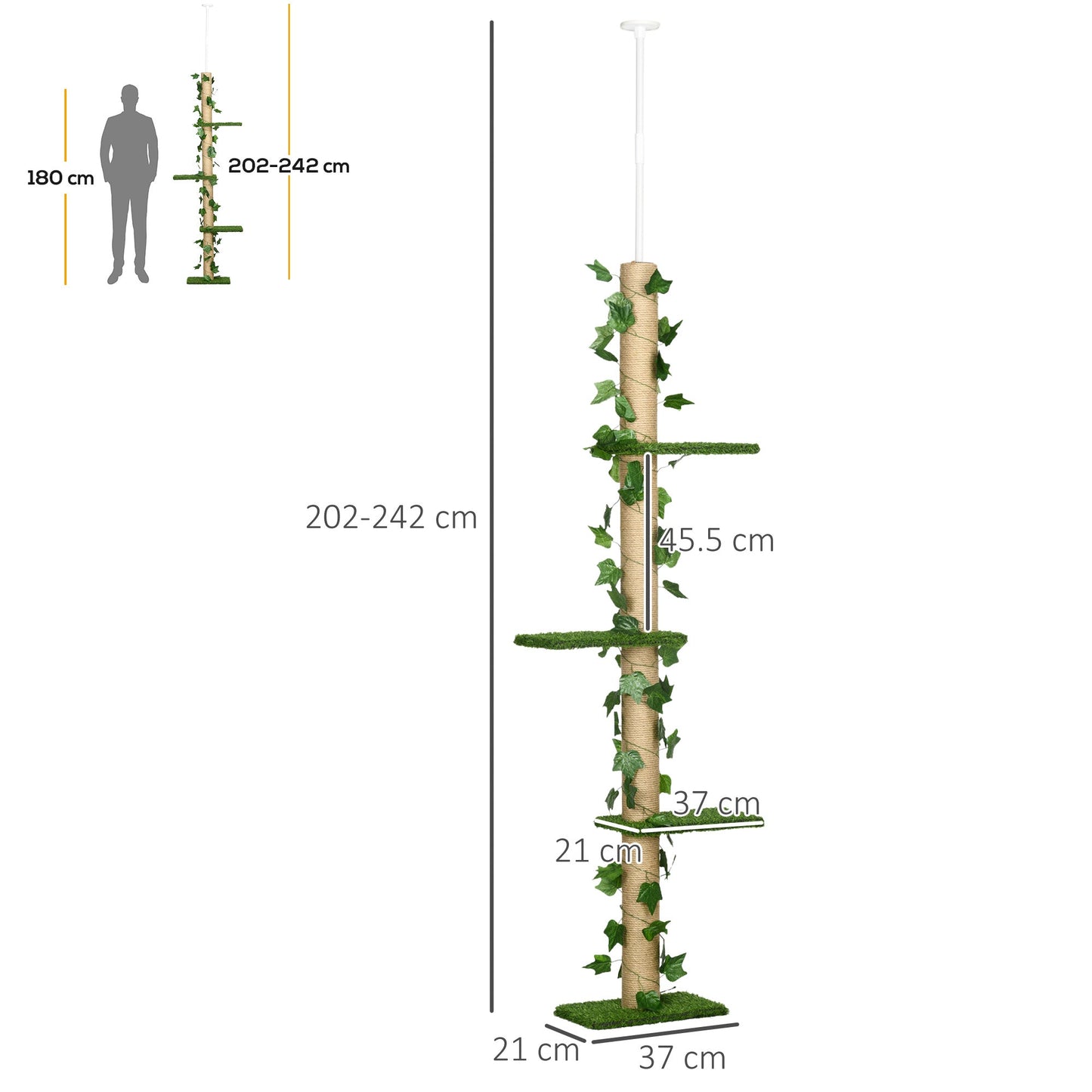 PawHut 242cm Adjustable Floor-To-Ceiling Cat Tree