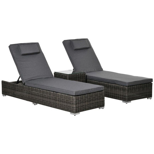 Outsunny Outsunny 2 Seater Adjustable Pe Rattan Wicker Lounge Set Half-Round Wicker Recliner Bed