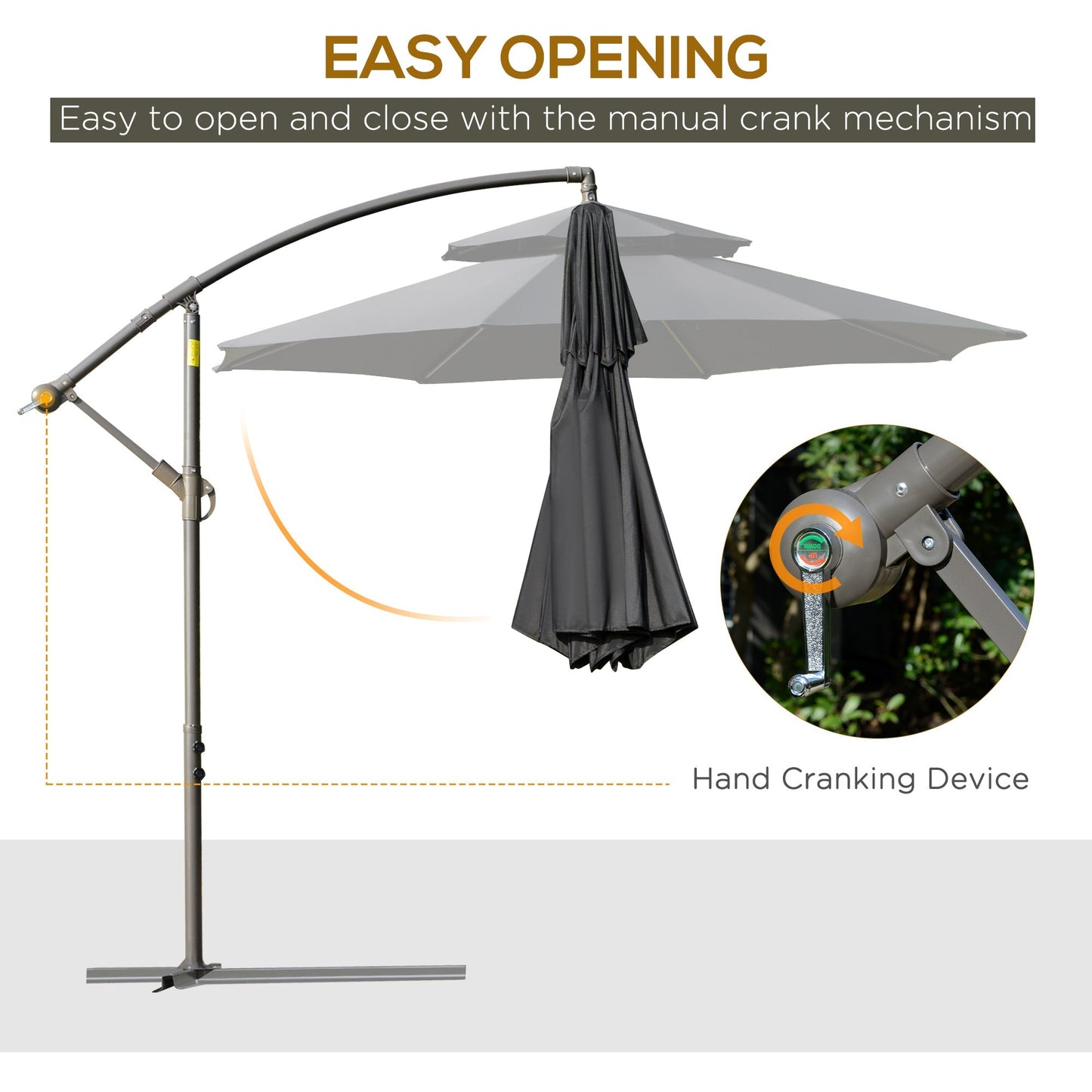 2.7m Garden Banana Parasol Cantilever Umbrella with Crank Handle