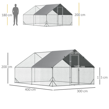 PawHut Walk In Chicken Run Galvanized Chicken Coop Hen Poultry House Cage Rabbit Hutch Pet Playpen Backyard With Water-Resist Cover