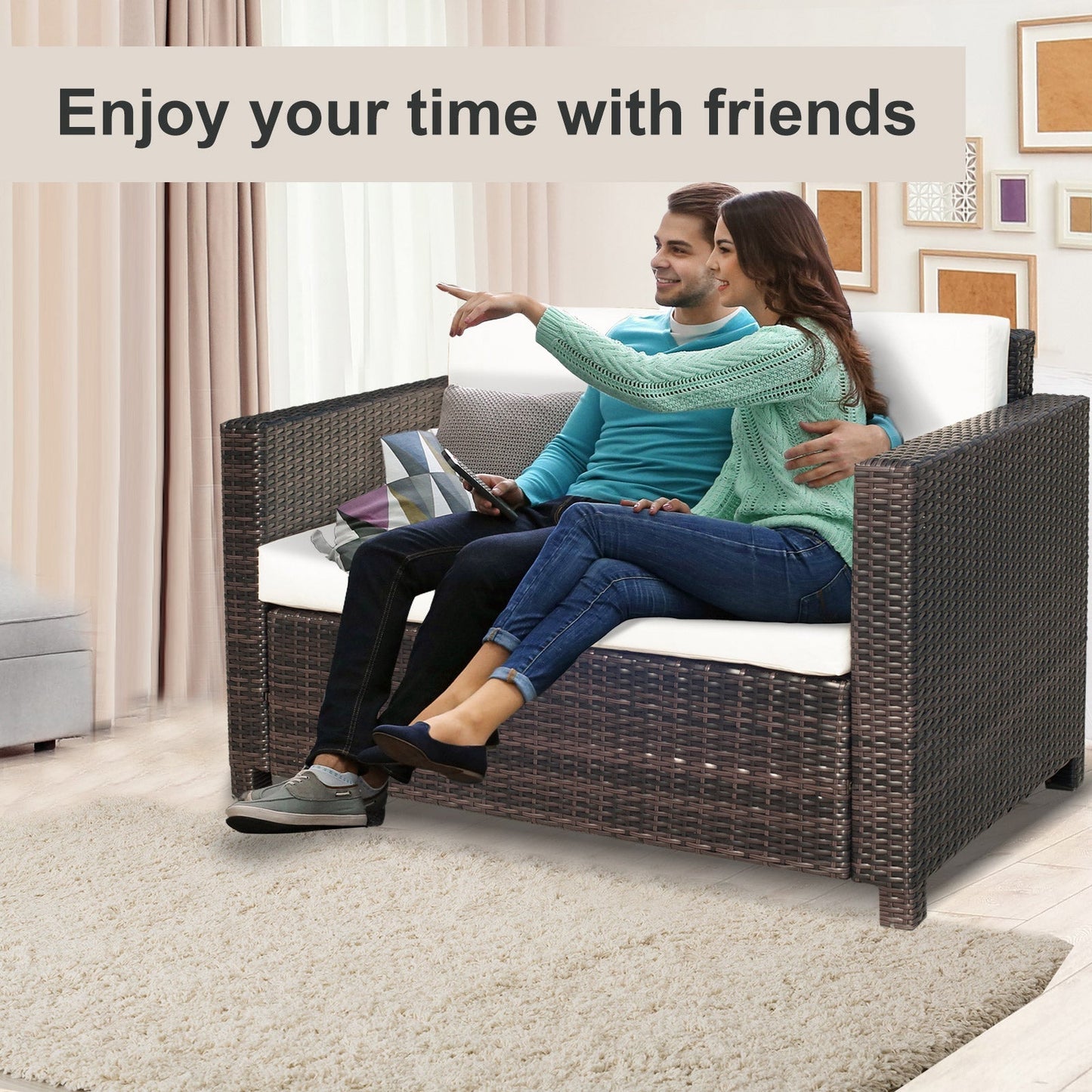 Two-Seater Rattan Sofa - Brown