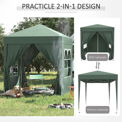 2m x 2m Garden Pop Up Gazebo Marquee Party Tent Wedding Awning Canopy New With free Carrying Case Green + Removable 2 Walls 2 Windows