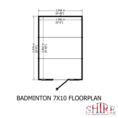 Shire Badminton 6' 8" x 9' 8" Apex Summerhouse - Premium Dip Treated Shiplap