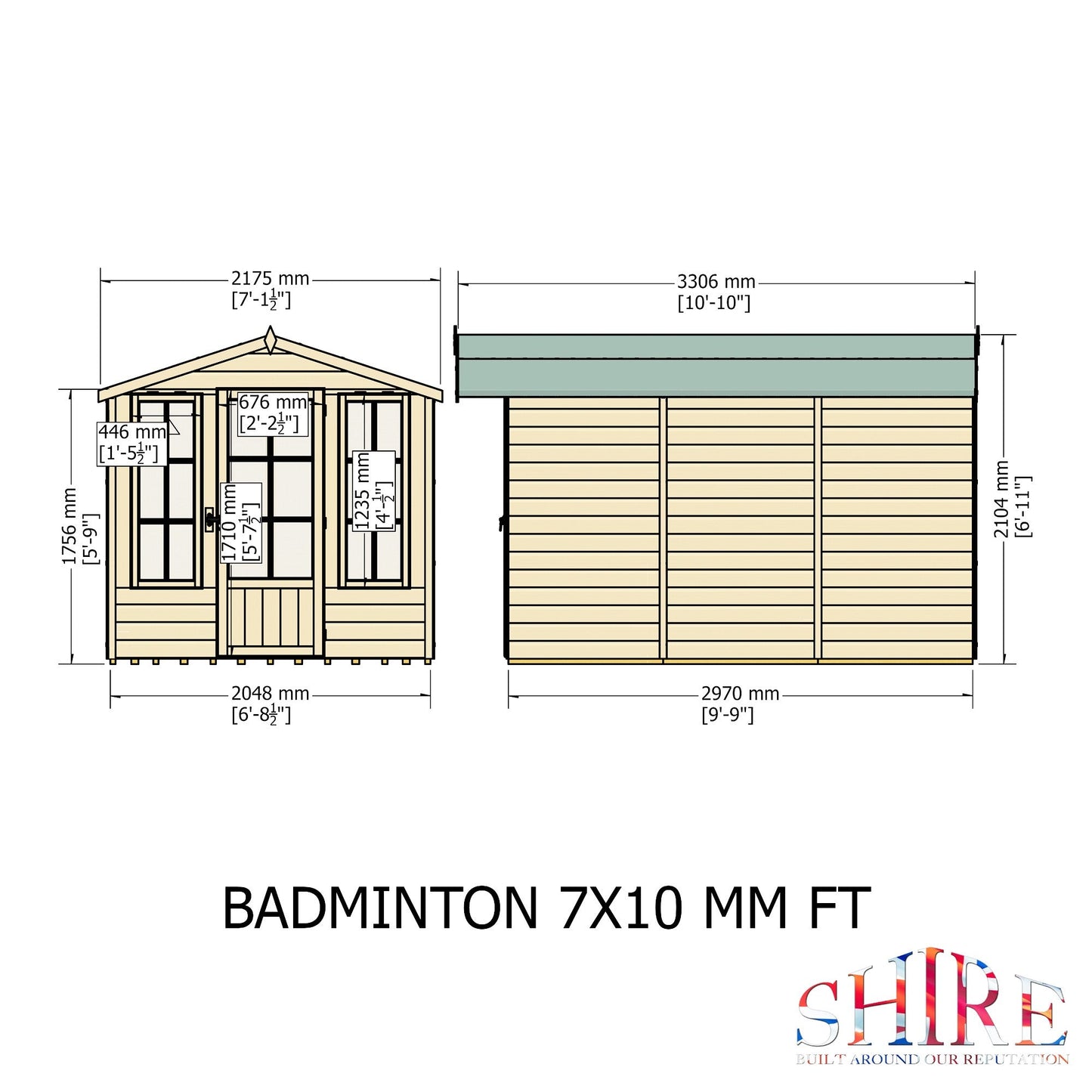 Shire Badminton 6' 8" x 9' 8" Apex Summerhouse - Premium Dip Treated Shiplap