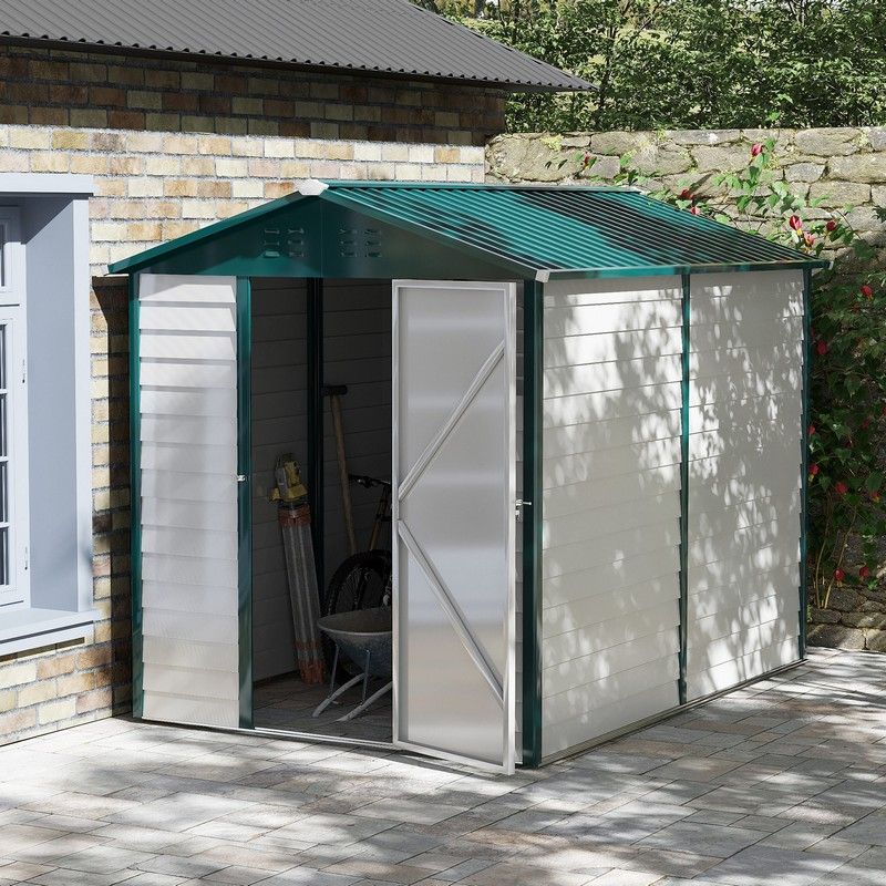 Steadfast Galvanised 8.8 x 6.3' Single Door Apex Garden Shed Lockable with Window Steel Light Grey by Steadfast