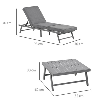 3-Piece Garden Seating Set w/ Convertible Sofa Lounge Table Padded Cushions Outdoor Patio Furniture Couch Grey