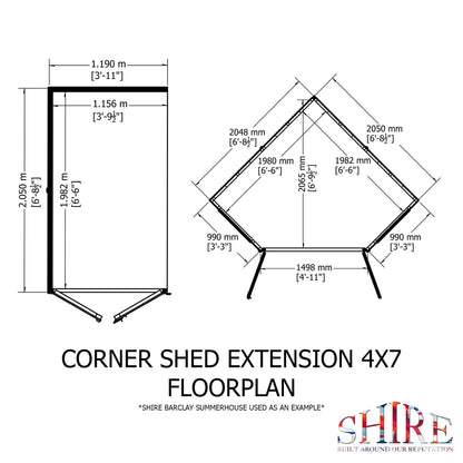 Shire Barclay 4' 2" x 7' 1" Pent Summerhouse with Side Shed - Premium Coated Shiplap