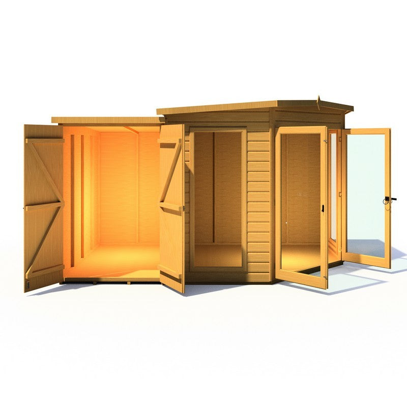 Shire Barclay 4' 2" x 7' 9" Pent Summerhouse with Side Shed - Premium Coated Shiplap