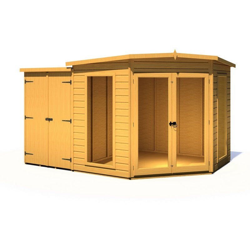 Shire Barclay 4' 2" x 7' 9" Pent Summerhouse with Side Shed - Premium Coated Shiplap