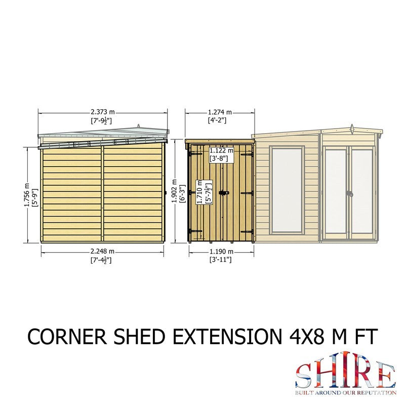 Shire Barclay 4' 2" x 7' 9" Pent Summerhouse with Side Shed - Premium Coated Shiplap